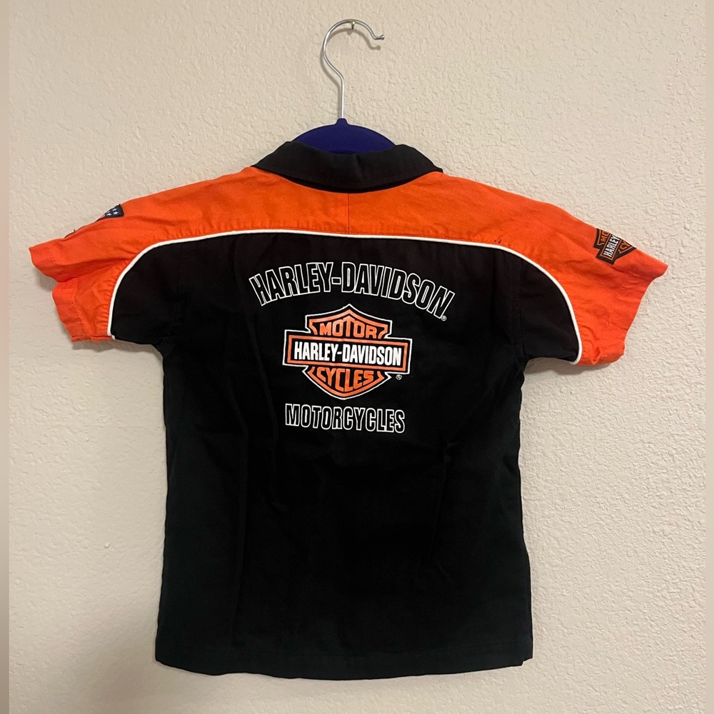 Harley Davidson Motorcycles Black Orange Button Down Short Sleeve Top Kids 4T